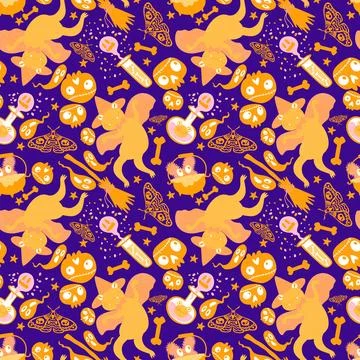 Halloween animals seamless frogs pattern for wrapping paper and fabrics Illustrazione stock