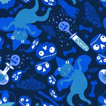 Halloween animals seamless frogs pattern for wrapping paper and fabrics Illustrazione stock