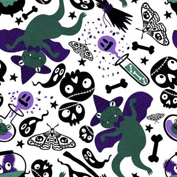 Halloween animals seamless frogs pattern for wrapping paper and fabrics Illustrazione stock