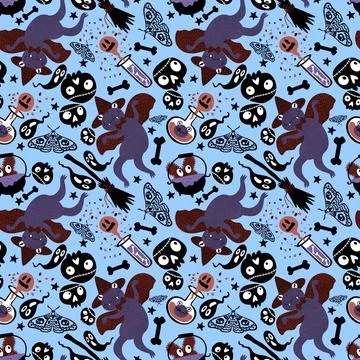 Halloween animals seamless frogs pattern for wrapping paper and fabrics Illustrazione stock
