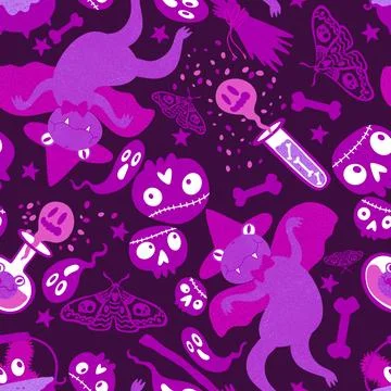 Halloween animals seamless frogs pattern for wrapping paper and fabrics Illustrazione stock