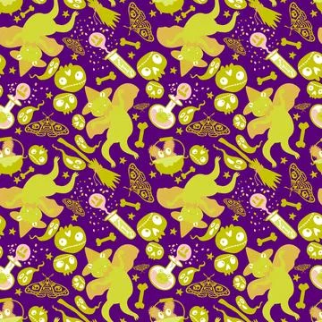 Halloween animals seamless frogs pattern for wrapping paper and fabrics Illustrazione stock