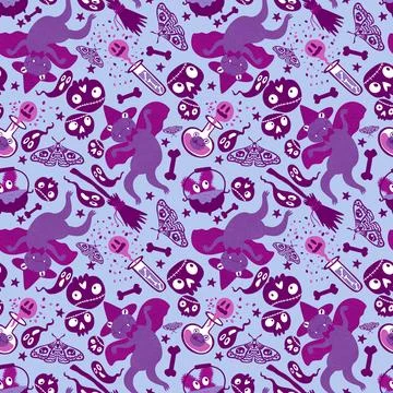 Halloween animals seamless frogs pattern for wrapping paper and fabrics Illustrazione stock