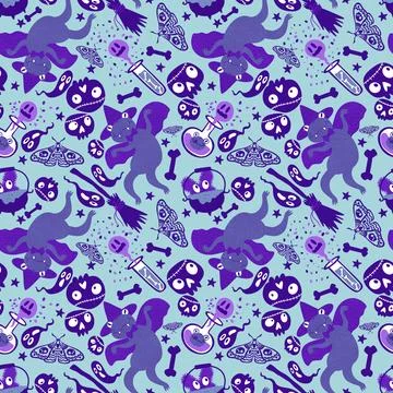 Halloween animals seamless frogs pattern for wrapping paper and fabrics Illustrazione stock