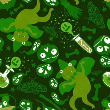 Halloween animals seamless frogs pattern for wrapping paper and fabrics Illustrazione stock