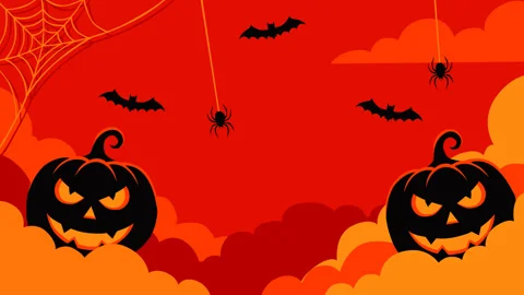 Halloween Animated Background with Jack O Lanterns, Bats and Spiders Stock Footage 345544707