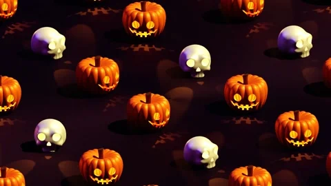 Halloween Animated Background with Pumpkins and Skulls -Seamless Loop Stock-Footage 211413487