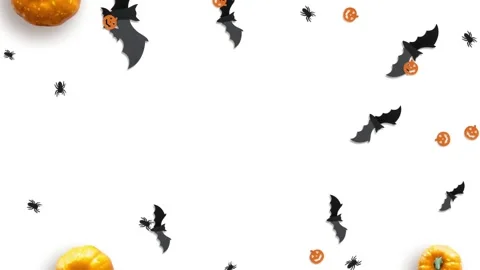 Halloween Animated Border with Pumpkins, Bats, and Spiders on White Background Stock Footage 316764532