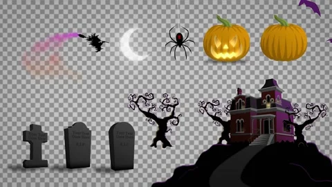Halloween Animated Character and Backdrop Collection Stock After Effects