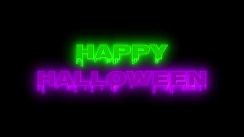 Halloween animated glowing neon text featuring green Happy and purple Hallo.. Stock Footage 346704434