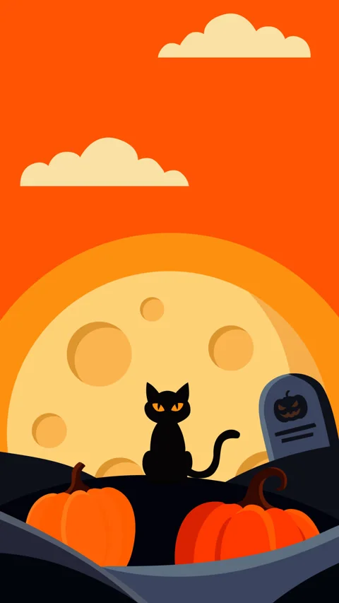 Halloween Animated Motion Graphic Background with Pumpkin, Black Cat, Moon a Stock Footage 345618434