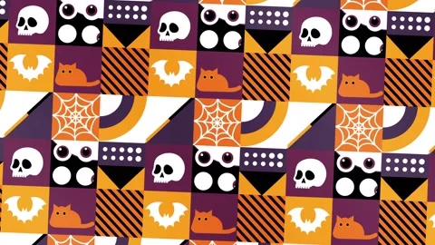 Halloween Animated Pattern with Skulls, Cats, Bats, and Spiderwebs Stock Footage 316672033