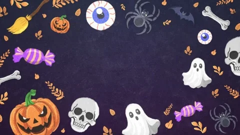 Halloween Animated Scene with Pumpkins, Ghosts, Skulls, Bats Stock Footage 316764470