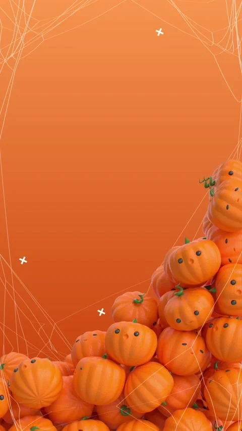 Halloween Animated Scene with Stack of Smiling Pumpkins on Orange Background 스톡 동영상 317360410