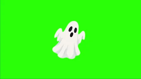 Halloween animated spooky cute ghost character floating 4k green screen bac.. Stock Footage 346569458