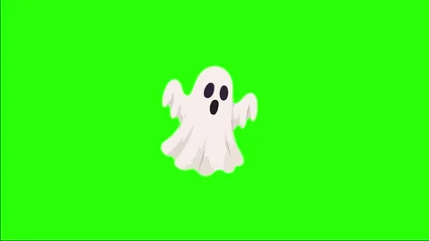 Halloween animated spooky cute ghost character floating 4k green screen bac.. Stock Footage 346569500