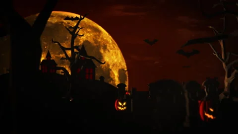 Halloween animation with evil pumpkins and bats Stock Footage 238999880