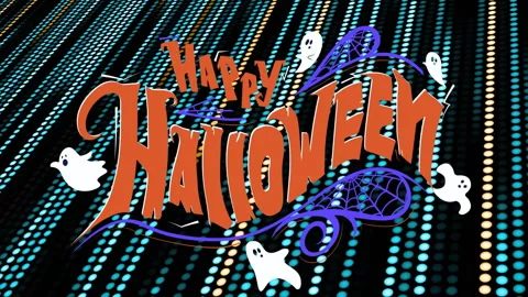 Halloween animation with ghosts and spiderweb overlaying digital light pattern Stock Footage 306200916