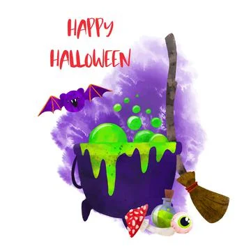 Halloween art, hand drawn vector watercolor art. Stock Illustration