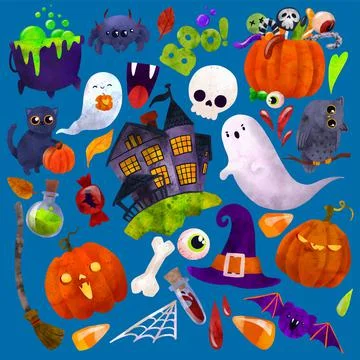 Halloween art, hand drawn vector watercolor illustration. Stock Illustration
