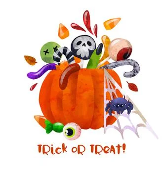 Halloween art, hand drawn vector watercolor art. Stock Illustration
