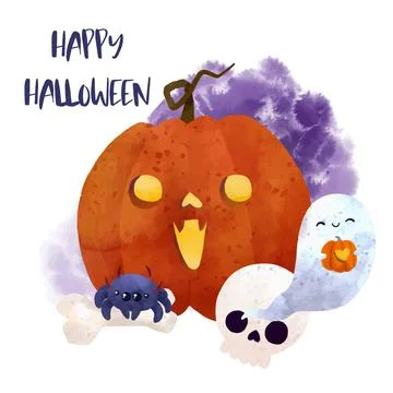 Halloween art, hand drawn vector watercolor art. Stock Illustration