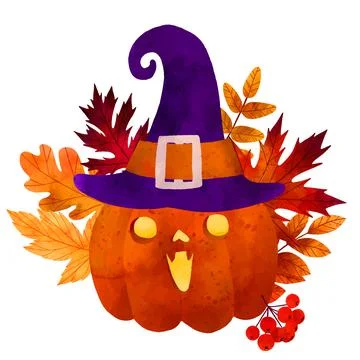 Halloween art, hand drawn vector watercolor art. Stock Illustration
