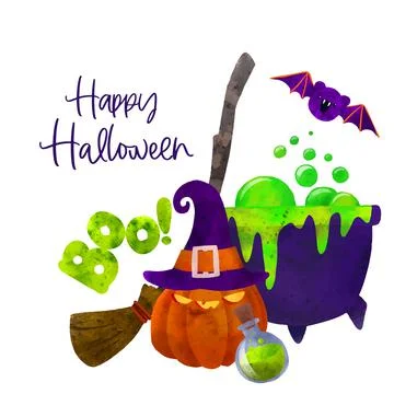 Halloween art, hand drawn vector watercolor art. Stock Illustration