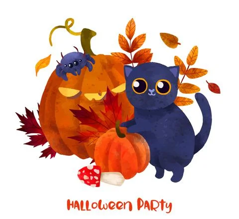 Halloween art, hand drawn vector watercolor art. Stock Illustration