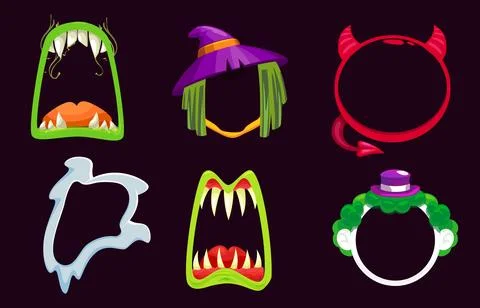 Halloween avatar frames and borders, face masks Stock Illustration