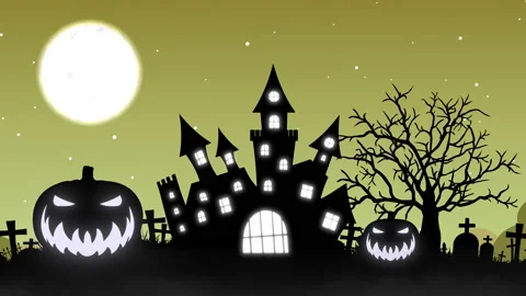 Halloween background animation with the concept of Haunted Castle and Moon Stock Footage