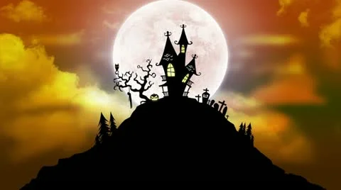 Halloween Background Animation with Moon and haunted house Video stock 11665559