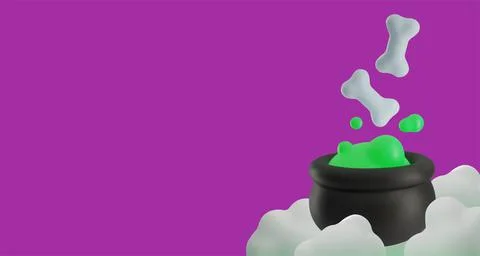 Halloween background with boiling cauldron and bones Stock Illustration