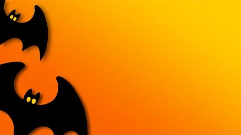 Halloween background with cute black bats and empty copy space on orange gr.. Stock Illustration