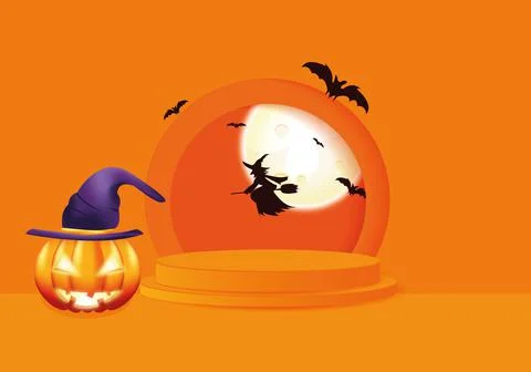 Halloween background design with 3d round podium Stock Illustration