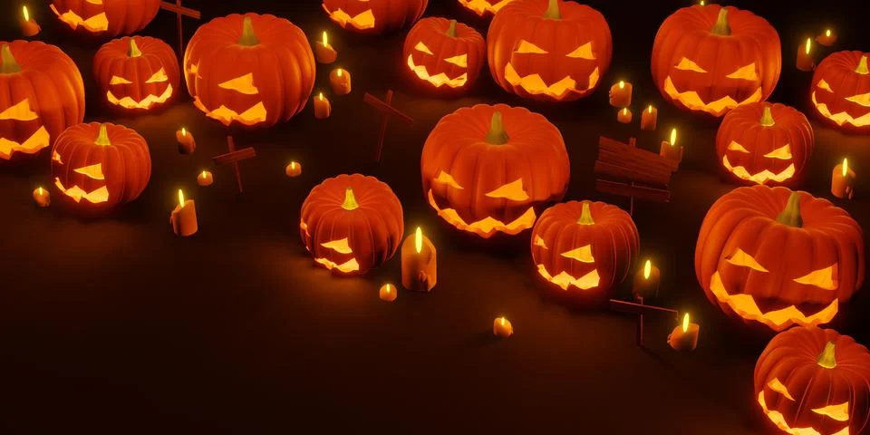 Halloween background Devil's Pumpkin and Candlelight 3D illustration Illustrazione stock