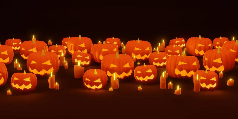 Halloween background Devil's Pumpkin and Candlelight 3D illustration Stock Illustration