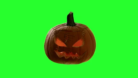 Halloween Background Element On Chroma Key Pumpkin With A Spooky Face Carving Stock Footage 140272951