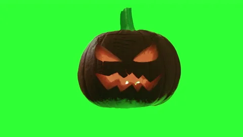 Halloween Background Element On Chroma Key Pumpkin With A Spooky Face Carving Stock-Footage 140273361