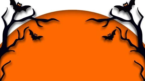 Halloween background featuring big orange full moon paper cut bare tree bra.. Stock Illustration