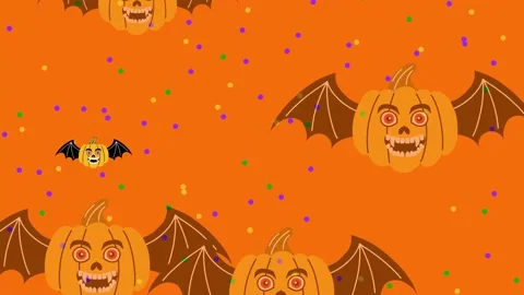 Halloween background with flying pumpkins and colorful confetti Stock Footage 311443862
