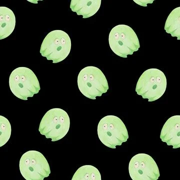 Halloween Background. Halloween Seamless Pattern with Ghosts. Stock Illustration