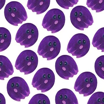 Halloween Background. Halloween Seamless Pattern with Ghosts. Stock Illustration