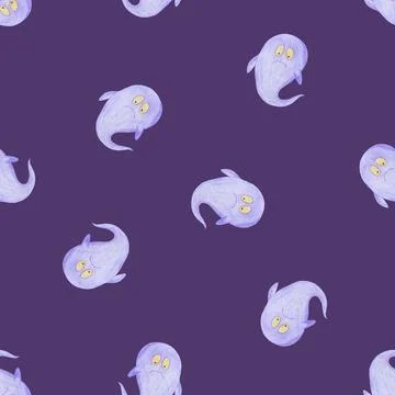 Halloween Background. Halloween Seamless Pattern with Ghosts. Stock Illustration