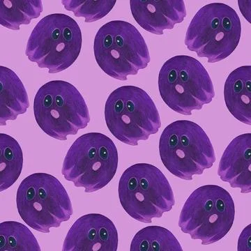 Halloween Background. Halloween Seamless Pattern with Ghosts. Stock Illustration