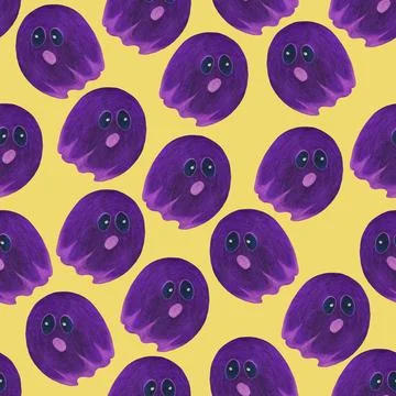 Halloween Background. Halloween Seamless Pattern with Ghosts. Stock Illustration