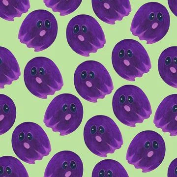 Halloween Background. Halloween Seamless Pattern with Ghosts. Stock Illustration