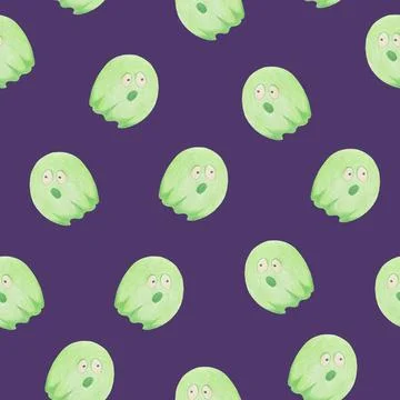 Halloween Background. Halloween Seamless Pattern with Ghosts. Stock Illustration