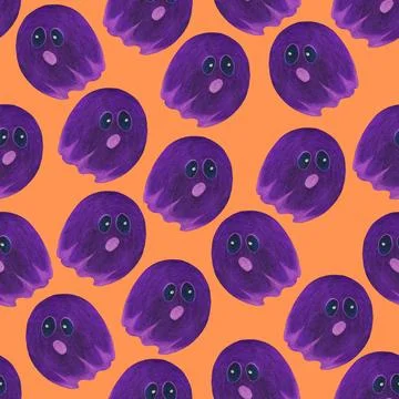 Halloween Background. Halloween Seamless Pattern with Ghosts. Stock Illustration