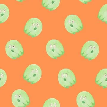 Halloween Background. Halloween Seamless Pattern with Ghosts. Stock Illustration